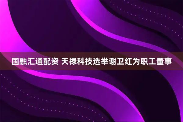 国融汇通配资 天禄科技选举谢卫红为职工董事