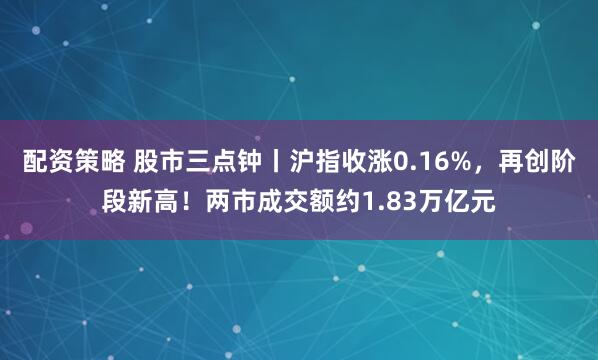 配资策略 股市三点钟丨沪指收涨0.16%，再创阶段新高！两市成交额约1.83万亿元